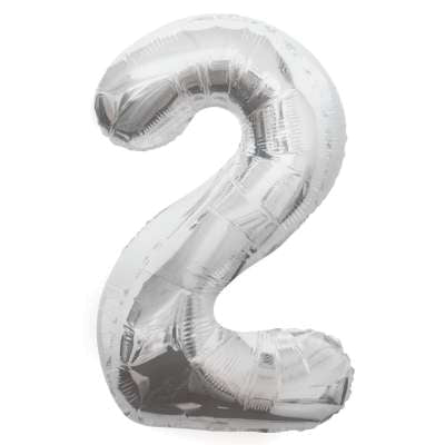 34" Helium Silver Number 2 Balloon (Pk5)