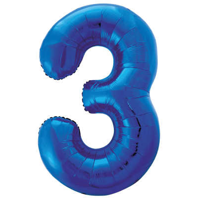 34" Helium Blue Number 3 Balloon (Pk5)