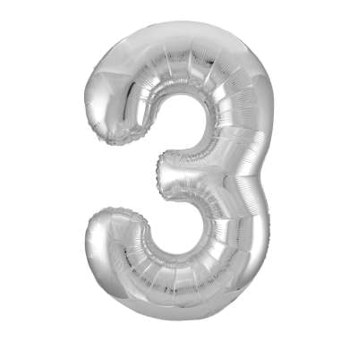 34" Helium Silver Number 3 Balloon (Pk5)