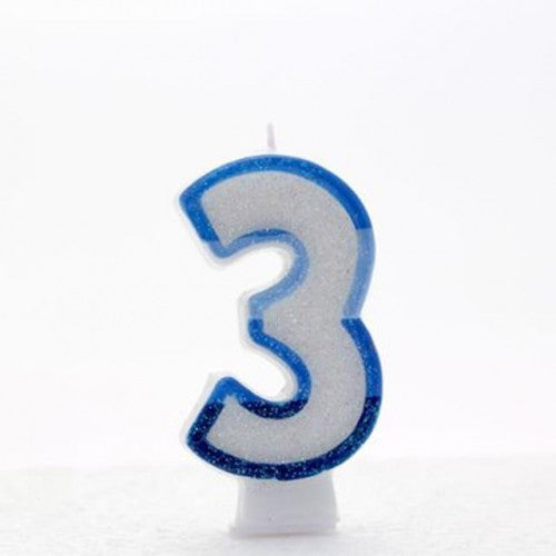 Blue Number 3 candle (Pk6)