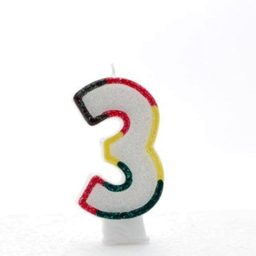 Multi Coloured Number 3 candle (Pk6)