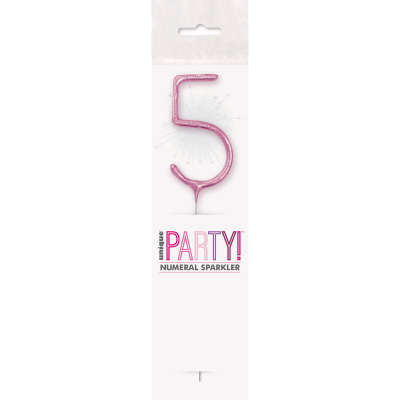 7" Pink Glitz Number 5 Sparkling Candle (Pk24)