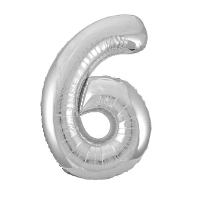 34" Helium Silver Number 6 Balloon (Pk5)