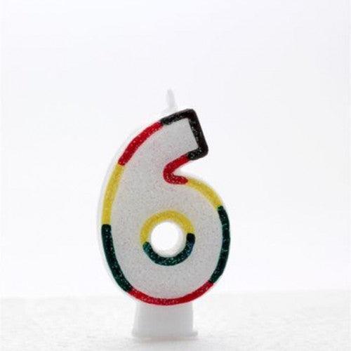 Multi Coloured Number 6 candle (Pk6)