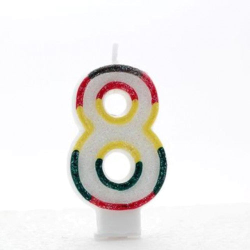 Multi Coloured Number 8 candle (Pk6)