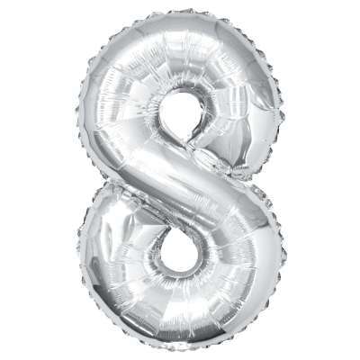 34" Helium Silver Number 8 Balloon (Pk5)