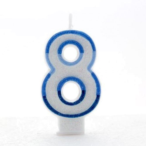 Blue Number 8 candle (Pk6)