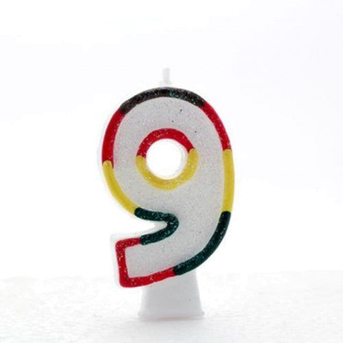 Multi Coloured Number 9 candle (Pk6)
