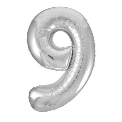 34" Helium Silver Number 9 Balloon (Pk5)