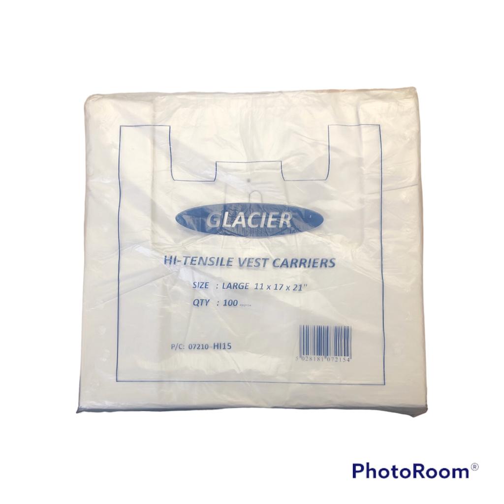 Plastic Carrier Bags large 11x17x21"	(Pk100)